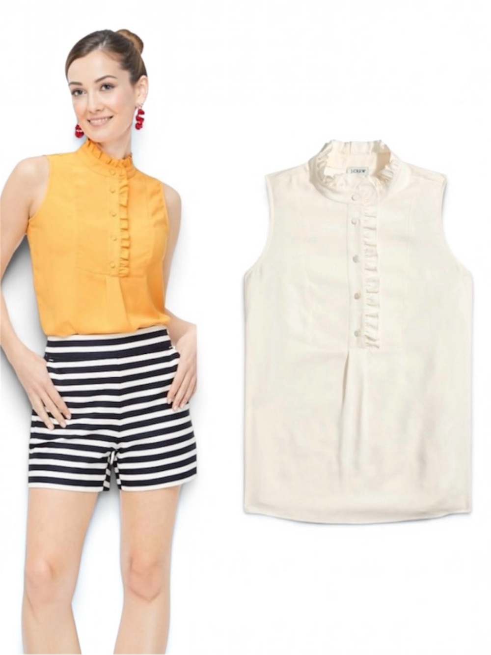J.Crew Ruffle-Trim Crepe Tank Top Blouse in Marine Salt (Ivory/White) AM602 Sz 0